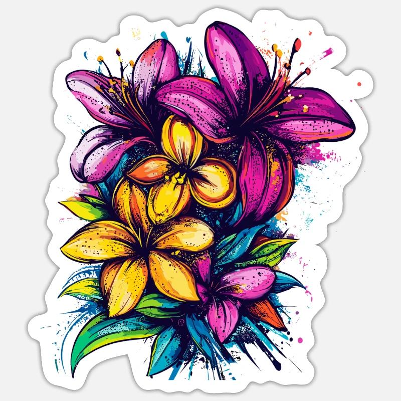 Farbexplosion tropischer Blumen - Sticker Größe S (10 x 10 cm) - Mattweiß