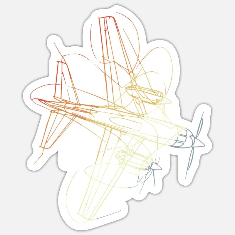 Retro Airplane Drawing - Sticker size S (10 x 10 cm) - white matte