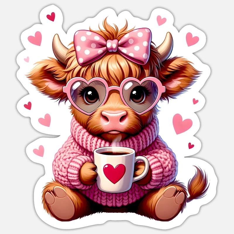 Süßes Liebes Kaffee Kälbchen Mit Herz - Sticker Größe S (10 x 10 cm) - Mattweiß