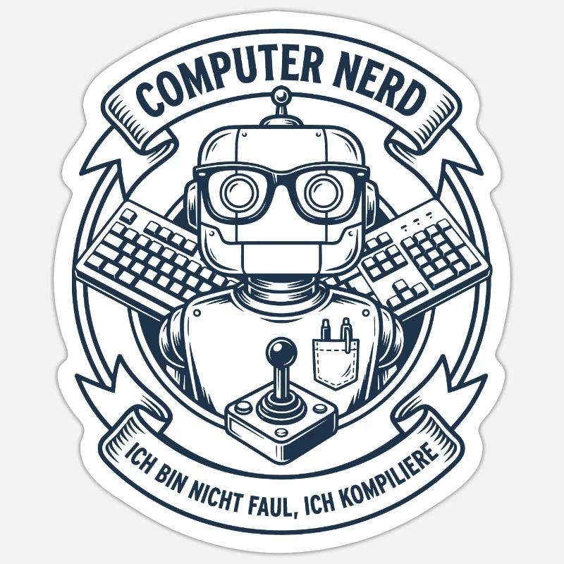 Computer Nerd Roboter Logo Sticker Größe S (10 x 10 cm)