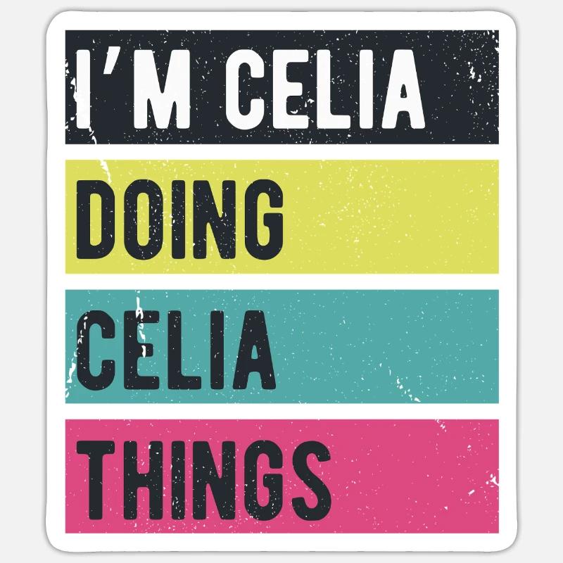 Ich bin Celia und mache Celia-Dinge in Retro-Farben Sticker Größe S (10 x 10 cm)
