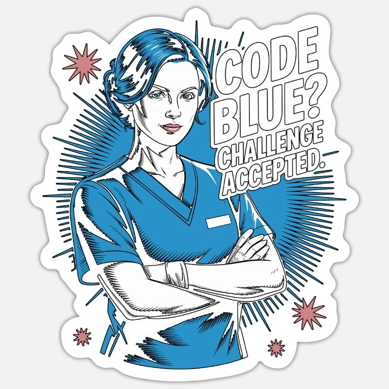 Défi Infirmier Code Bleu en soins intensifs accepté Sticker taille S (10 x 10 cm)