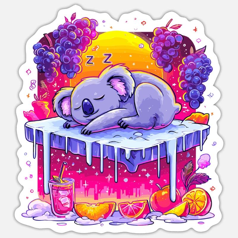 Schlafender Koala auf Neon Eiscreme - Sticker size S (10 x 10 cm) - white matte