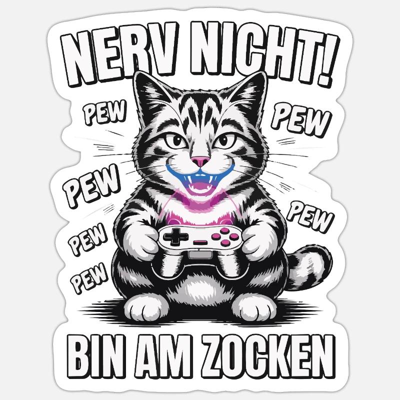 Courage Not I Gaming Cat Design - Sticker taille S (10 x 10 cm) - blanc mat