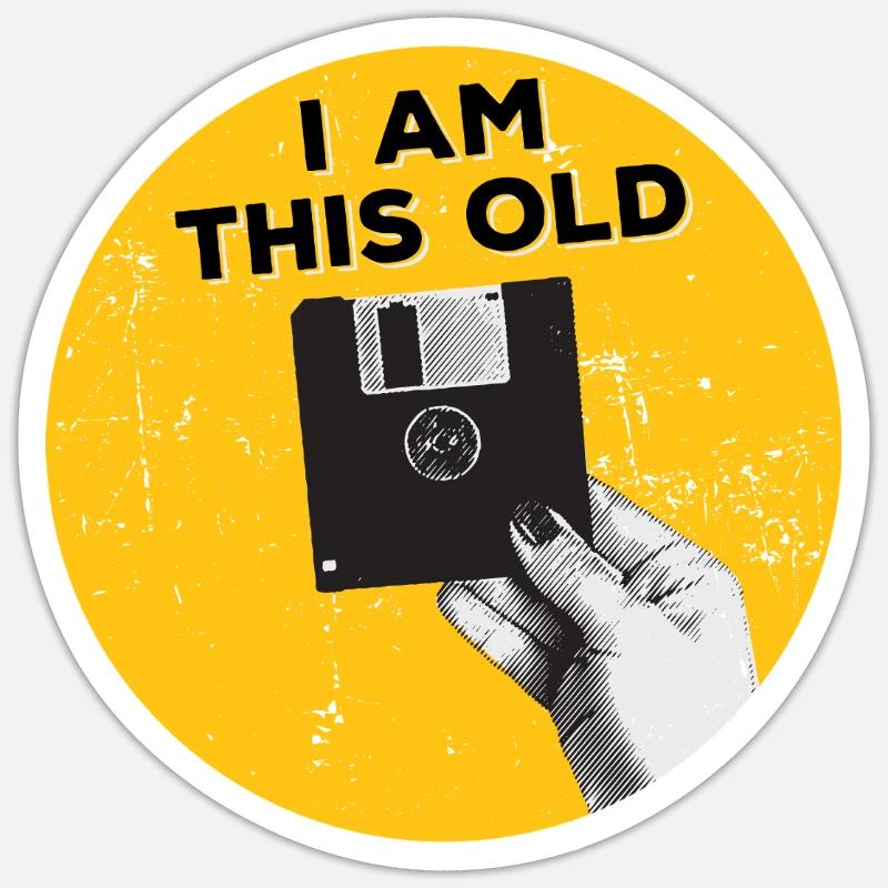 I am this old Disketten-Disk 80er-Jahre Retro - Sticker Größe S (10 x 10 cm) - Mattweiß