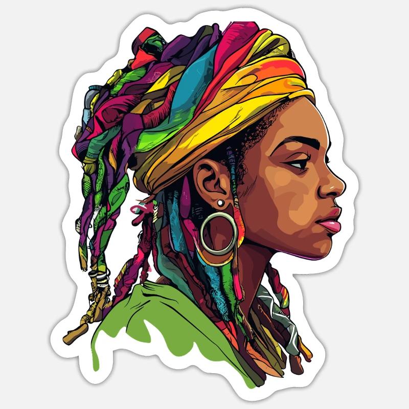 Kopfwrap Farbexplosion Portrait - Sticker Größe S (10 x 10 cm) - Mattweiß