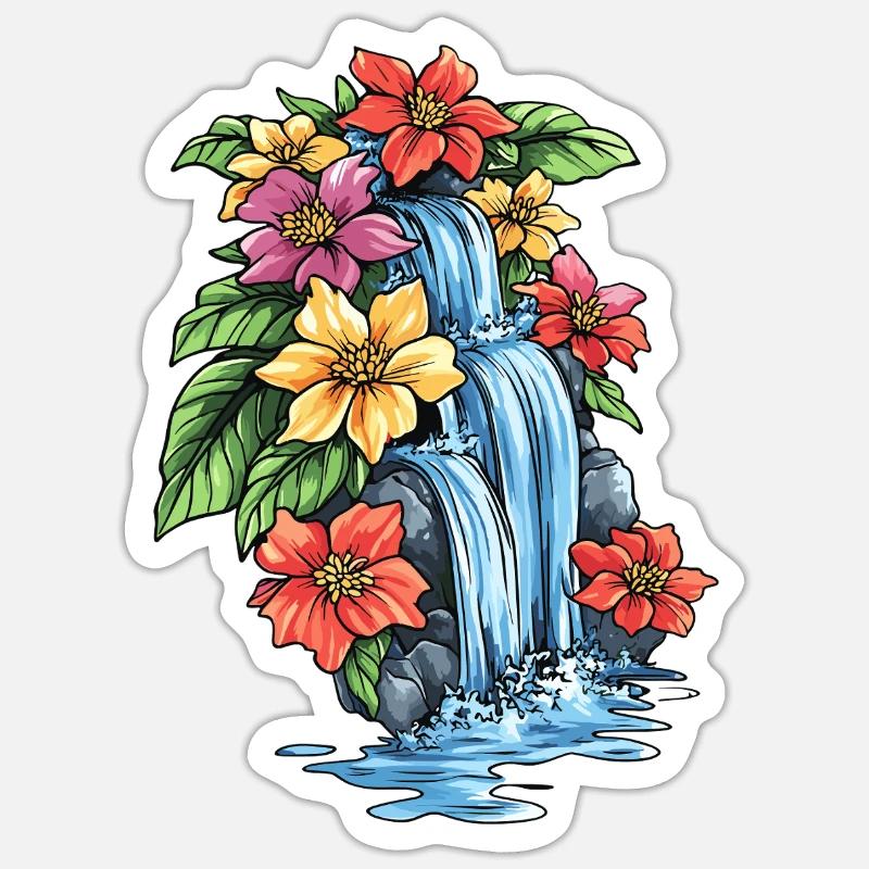 Hibiscus de la cascade tropicale - Sticker taille S (10 x 10 cm) - blanc mat