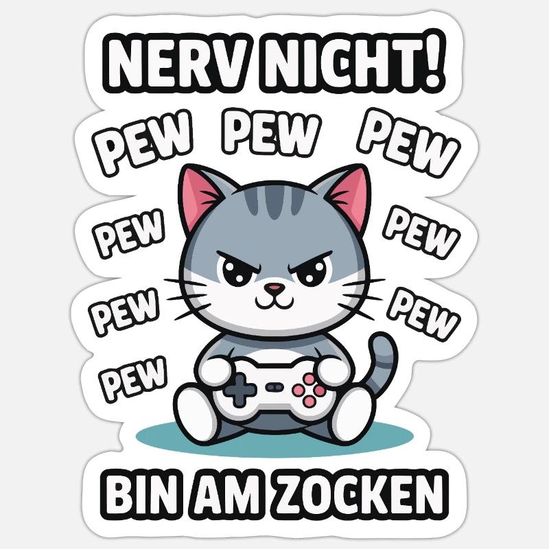 Courage Not I Gaming Cat Design - Sticker taille S (10 x 10 cm) - blanc mat