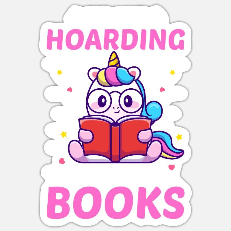 Lesen Bücher Einhorn - Sticker Größe S (10 x 10 cm) - Mattweiß