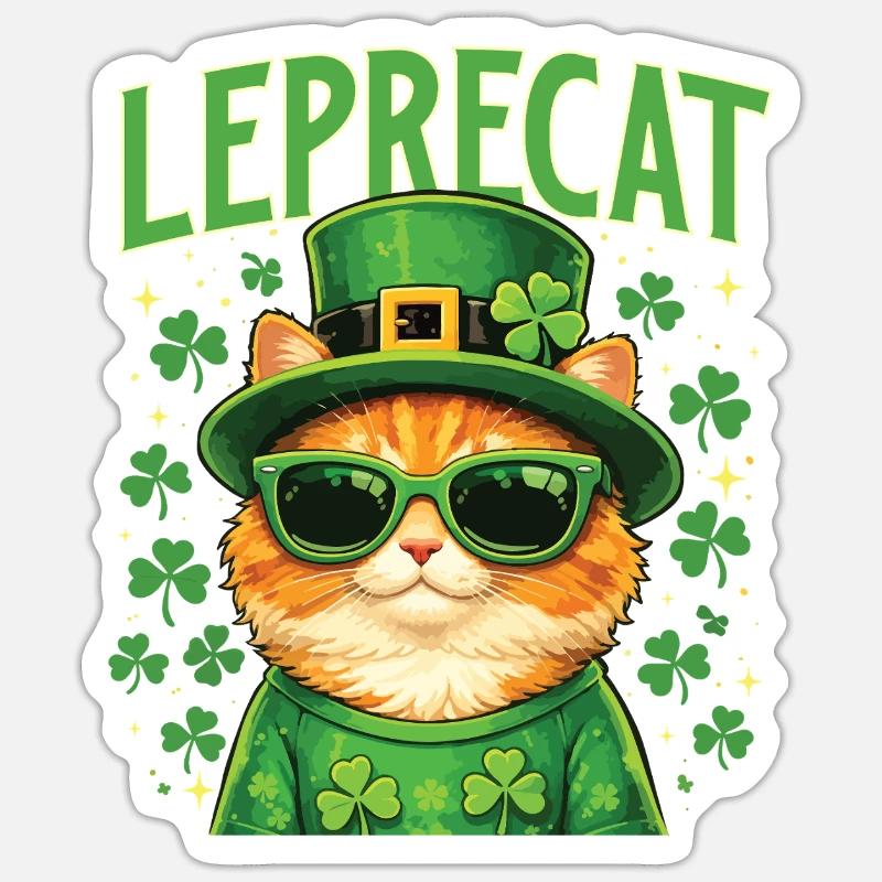 Leprecat St Patrick’s Irish Lucky Cat - Sticker taille S (10 x 10 cm) - blanc mat