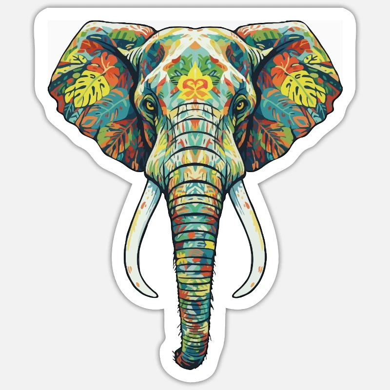Bunte Blumenelefant - Sticker Größe S (10 x 10 cm) - Mattweiß