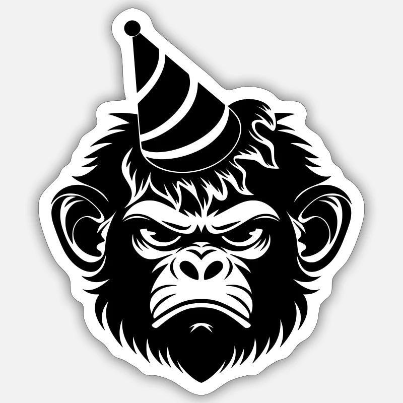 Launischer Affe mit Party-Hut - Sticker Größe S (10 x 10 cm) - Mattweiß