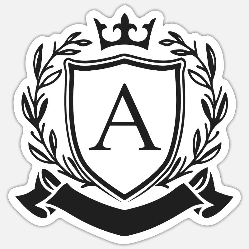 Adel Monogramm Wappen Krone Buchstabe A - Sticker Größe S (10 x 10 cm) - Mattweiß