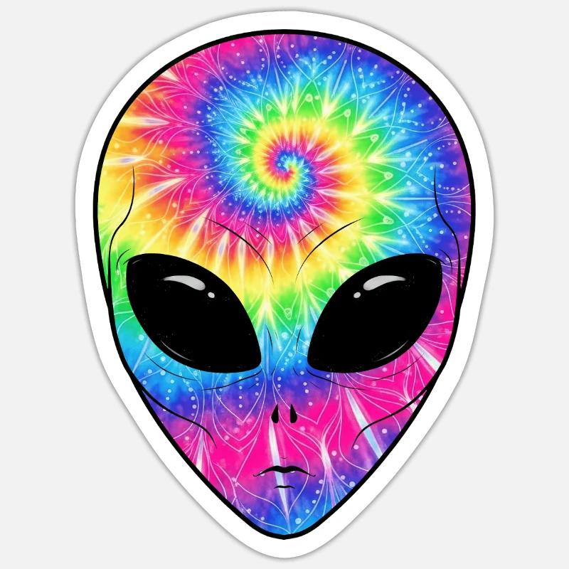 Psychedelisches Batik-Alien-Gesicht - Sticker Größe S (10 x 10 cm) - Mattweiß
