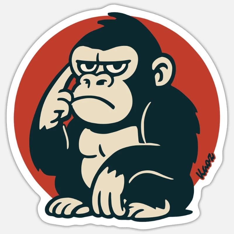 Pensive Monkey in Retro Style - Sticker size S (10 x 10 cm) - white matte