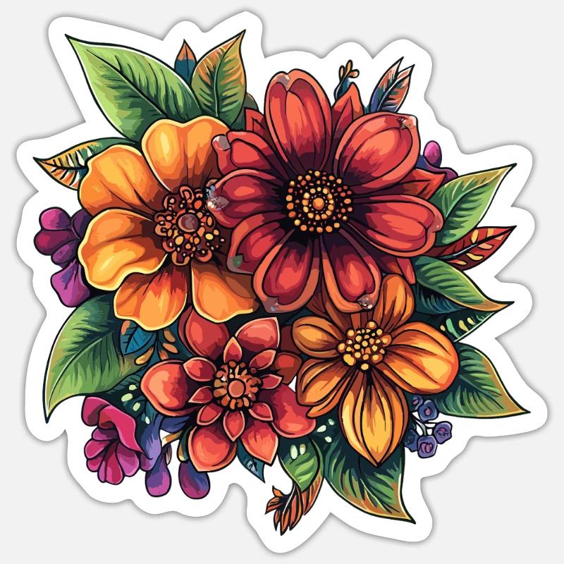 Composition florale colorée Sticker taille S (10 x 10 cm)