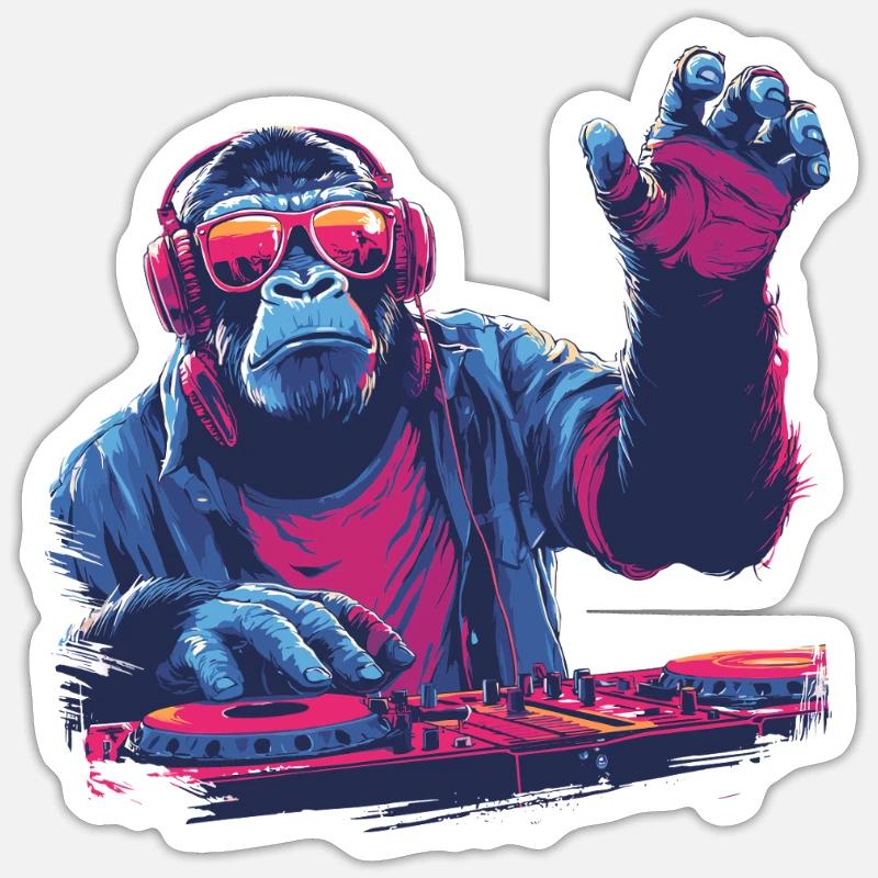 DJ singe cool - Sticker taille S (10 x 10 cm) - blanc mat