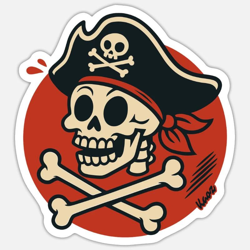 Pirate skull with bone - Sticker size S (10 x 10 cm) - white matte