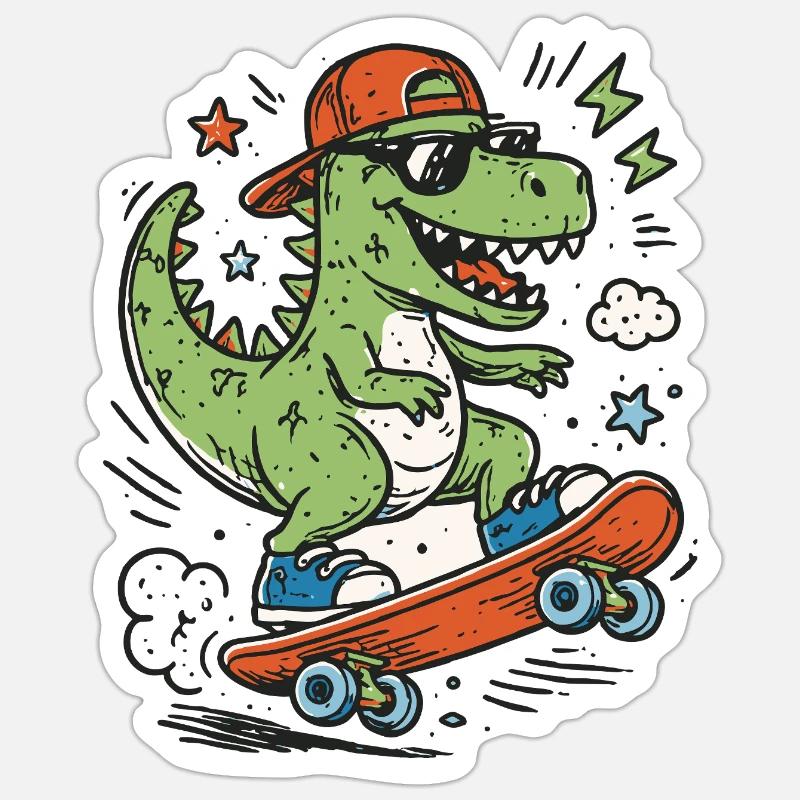 Krokodil auf Skateboard mit Cap - Sticker Größe S (10 x 10 cm) - Mattweiß
