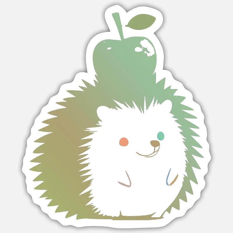 Hérisson Pastel avec Pomme - Sticker taille S (10 x 10 cm) - blanc mat