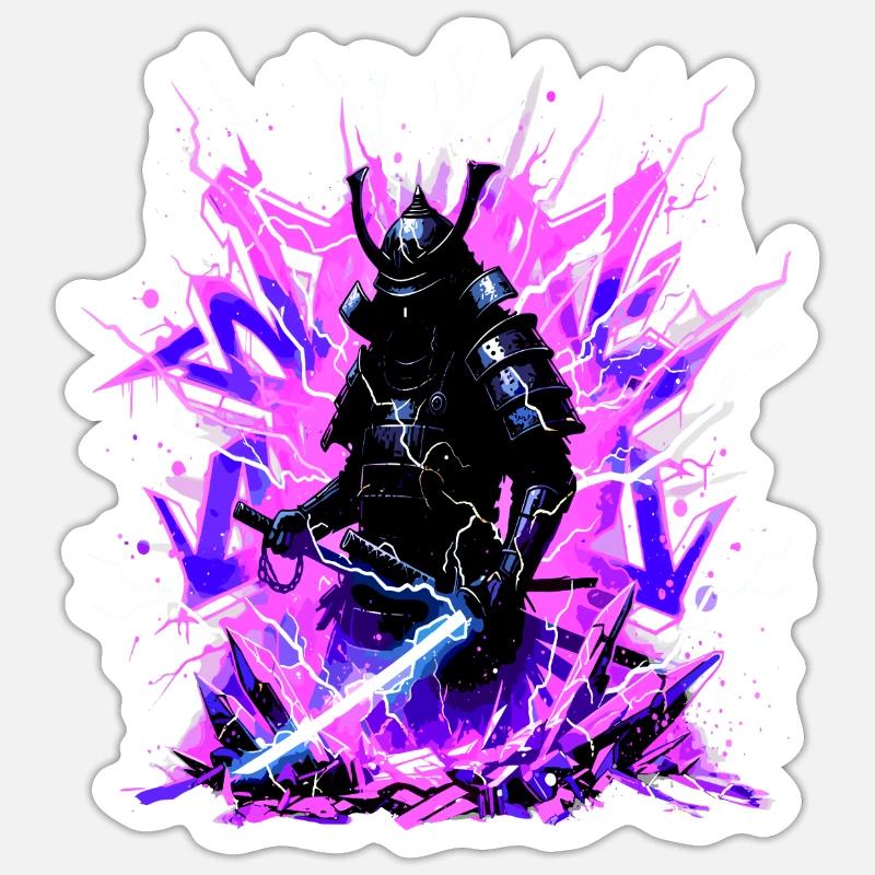 Cyber Samurai – Synthwave Katana Geist - Sticker taille S (10 x 10 cm) - blanc mat