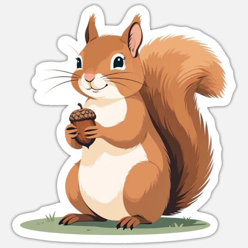 Eichhörnchen mit Eichel Karikatur Sticker Größe S (10 x 10 cm)
