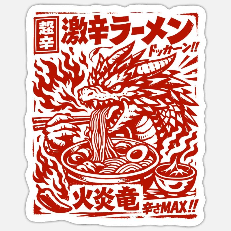 Drachen | Ramen | Nudelsuppe | extra scharf - Sticker Größe S (10 x 10 cm) - Mattweiß