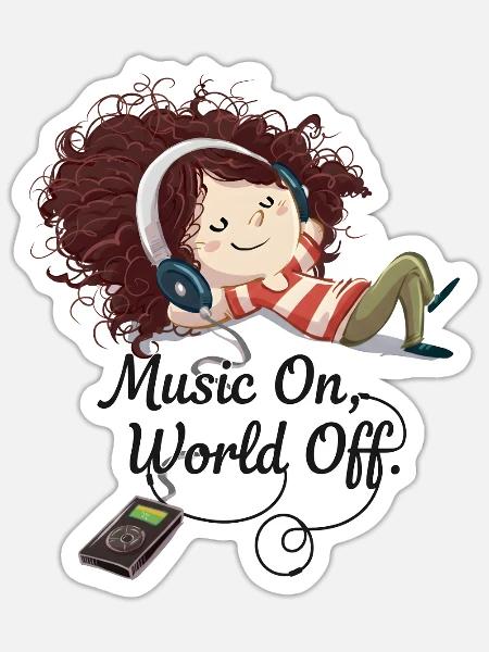 Music On World Off – Mädchen mit Kopfhörern - Sticker Größe S (10 x 10 cm) - Mattweiß