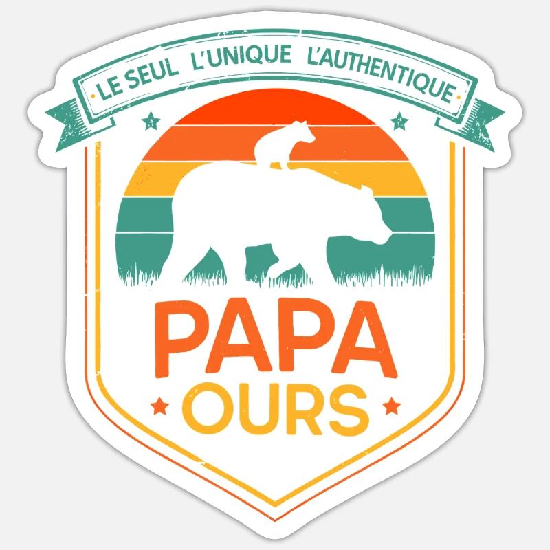 Papa Ourse Retro au Soleil - Sticker taille S (10 x 10 cm) - blanc mat