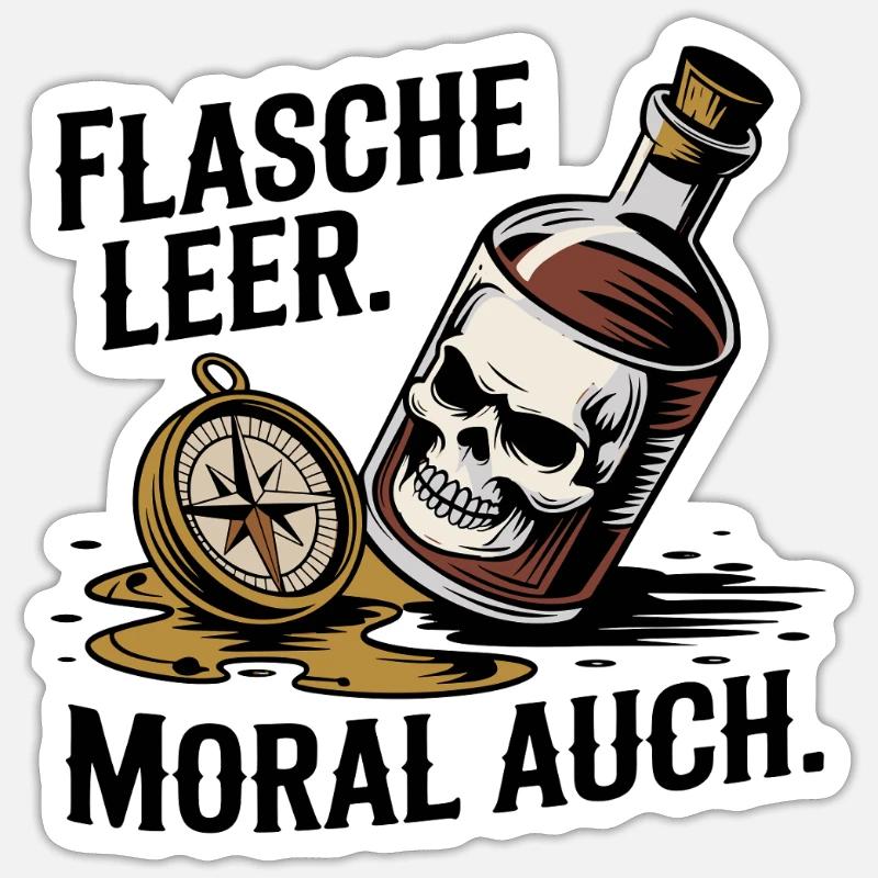 Bottle Empty Morale Also Skull Compass Alcohol Sticker size S (10 x 10 cm)