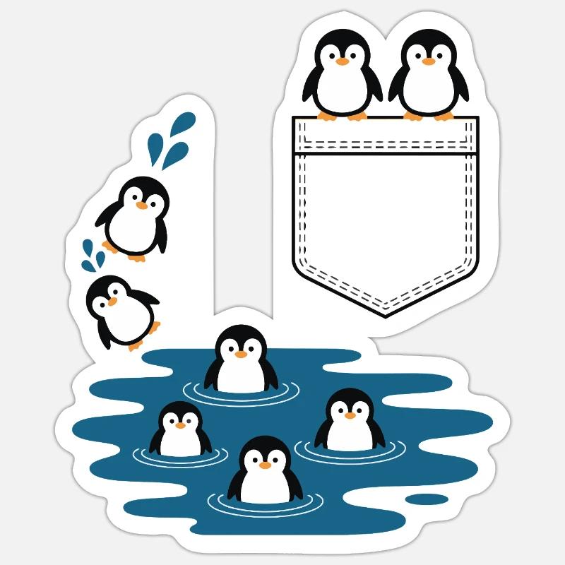 Pinguin Sprung ins Wasser Pocket Design - Sticker Größe S (10 x 10 cm) - Mattweiß