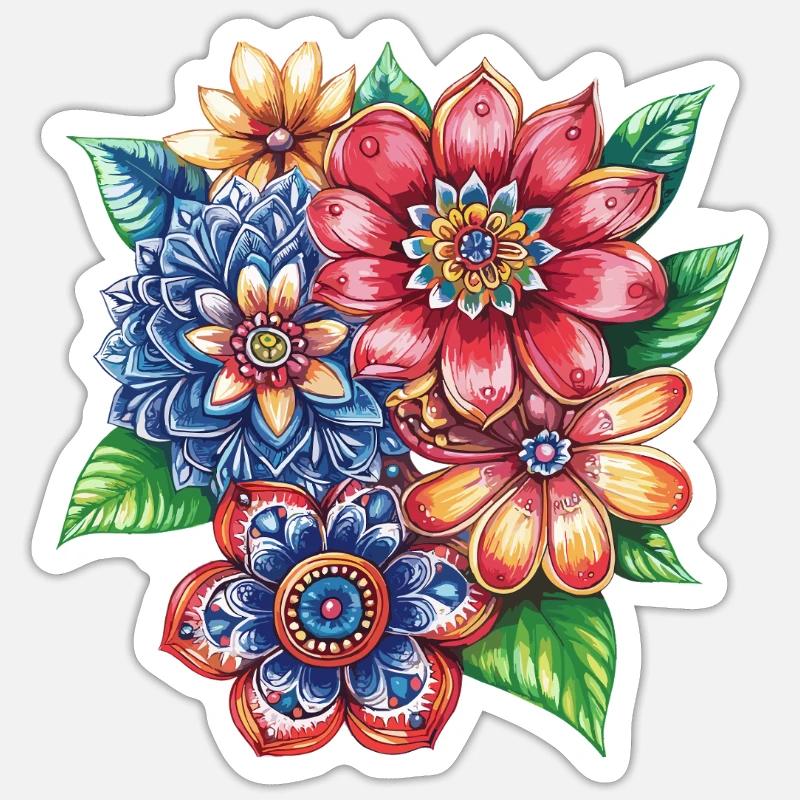Farbexplosion Blütenbouquet - Sticker Größe S (10 x 10 cm) - Mattweiß