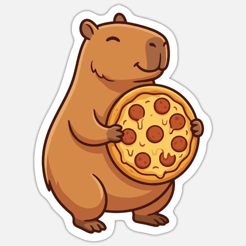 Capybara with pizza - Sticker size S (10 x 10 cm) - white matte