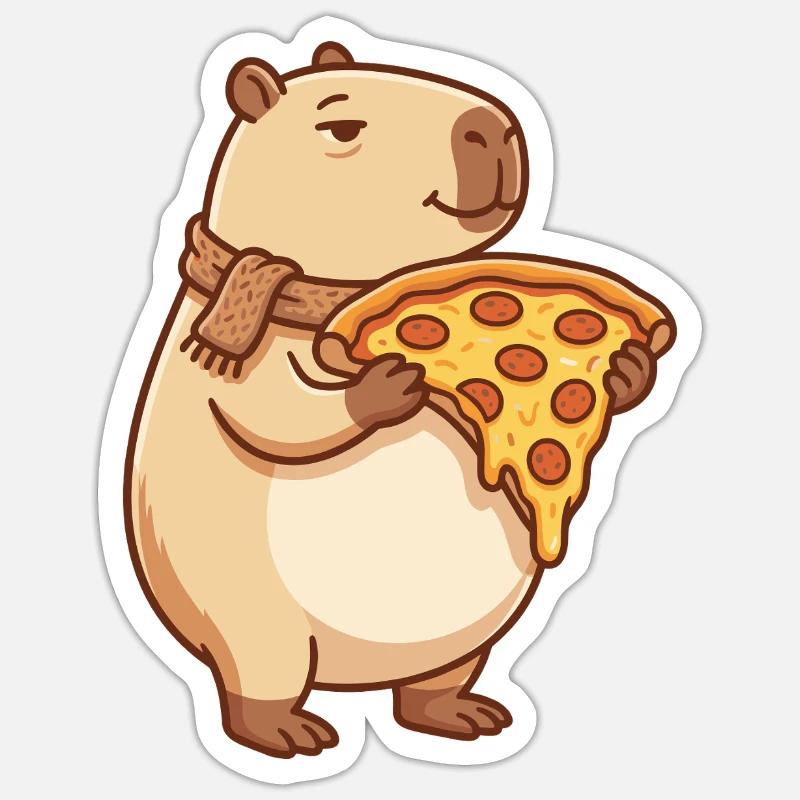 Pizza Capybara with melty cheese - Sticker size S (10 x 10 cm) - white matte