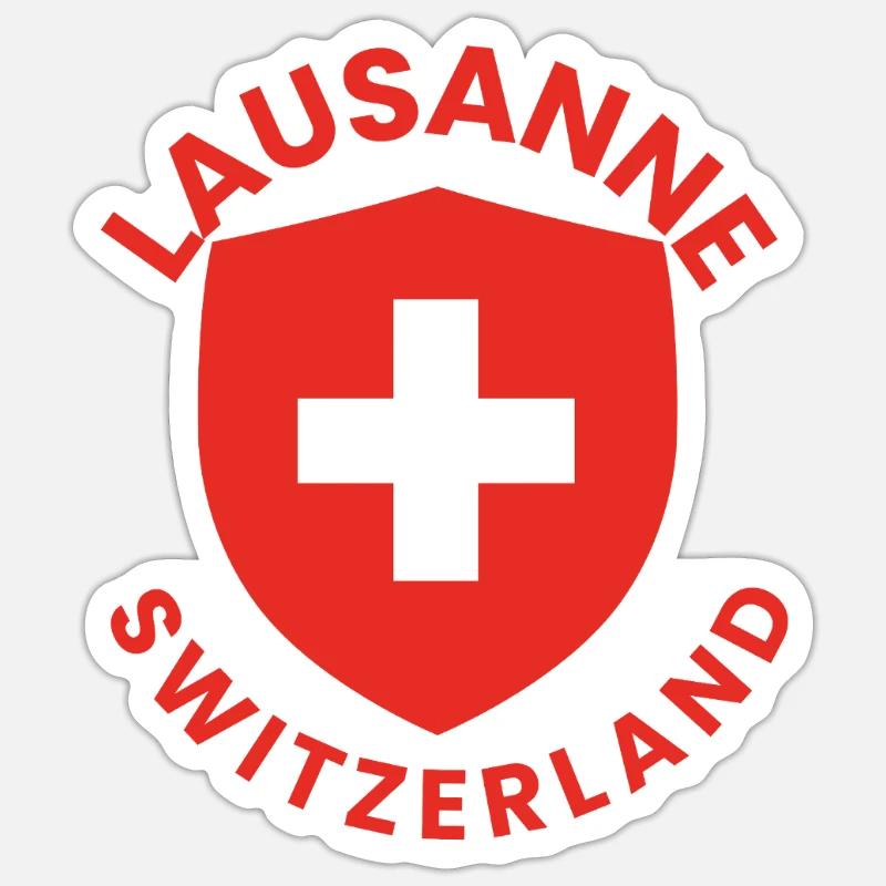 Lausanner Schild mit Schweizer Flagge - Sticker Größe S (10 x 10 cm) - Mattweiß