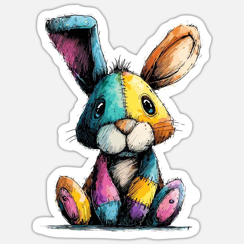 Patchwork Bunny Colorful Sticker size S (10 x 10 cm)