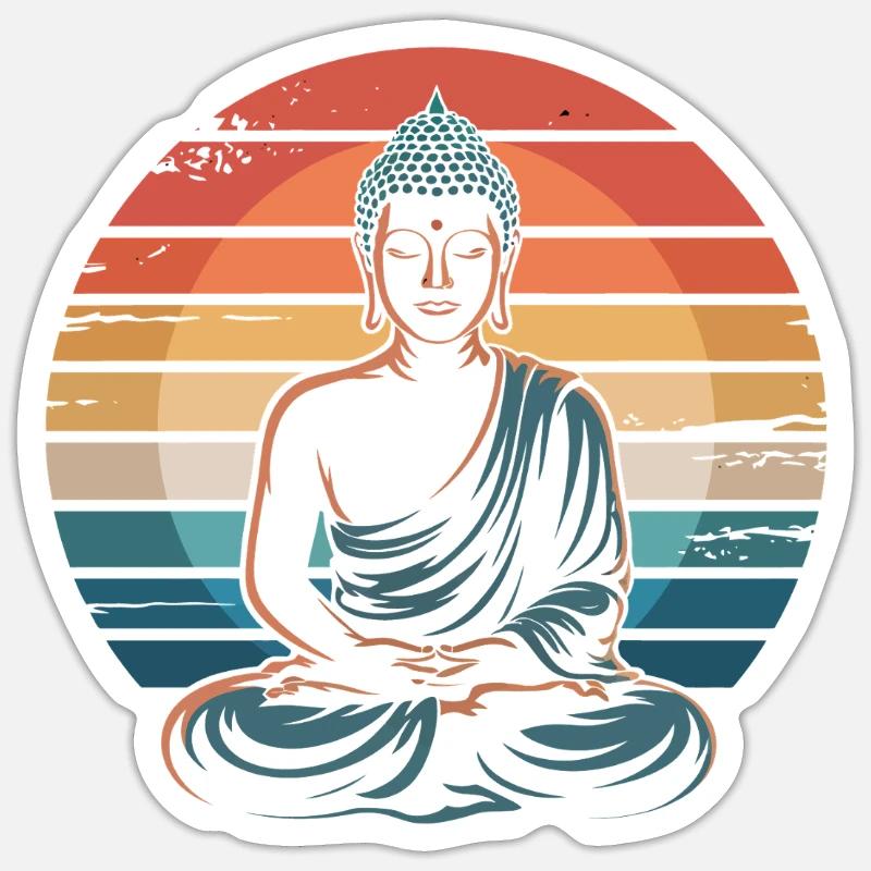 Bouddha Coucher de soleil rétro - Sticker taille S (10 x 10 cm) - blanc mat