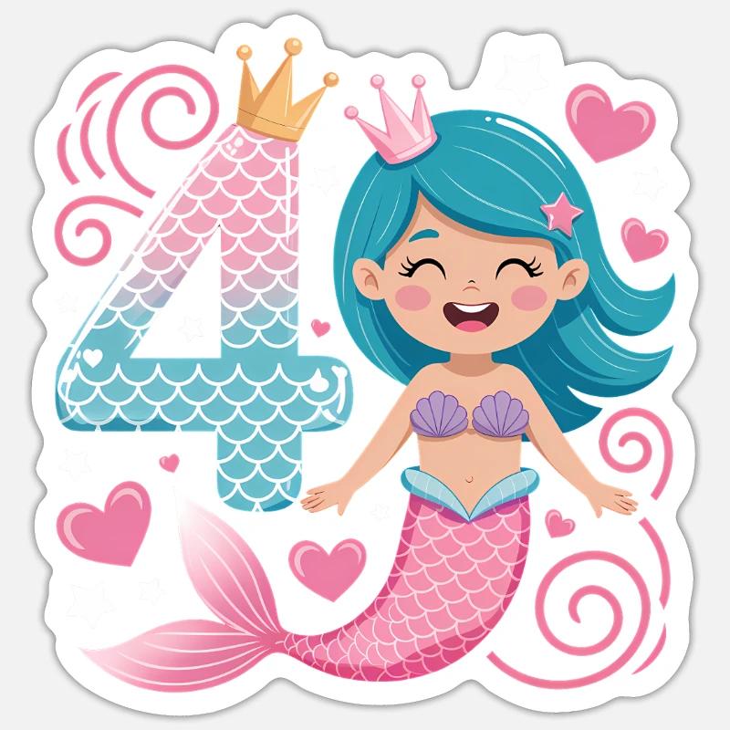 4e anniversaire de la sirène 4 ans Sticker taille S (10 x 10 cm)