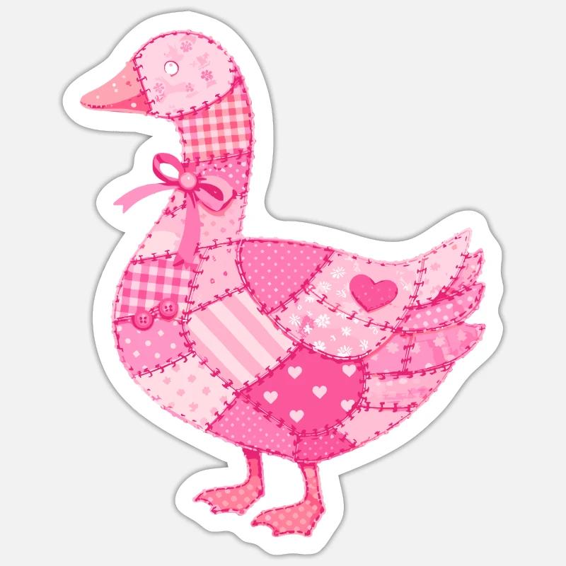 Canard Rose Patchwork - Sticker taille S (10 x 10 cm) - blanc mat