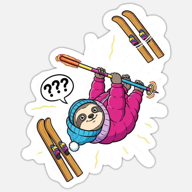 Confused sloth while skiing - Sticker size S (10 x 10 cm) - white matte