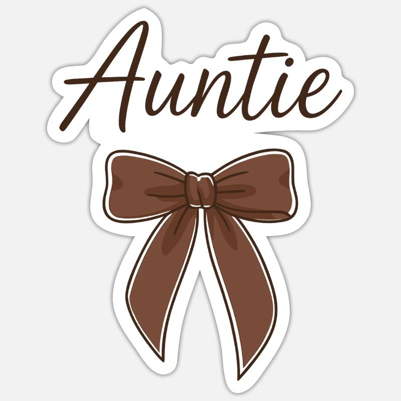 Auntie Bow - Braune Script Schleife - Sticker Größe S (10 x 10 cm) - Mattweiß