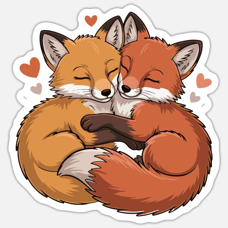 Two Foxes Hug - Sticker size S (10 x 10 cm) - white matte
