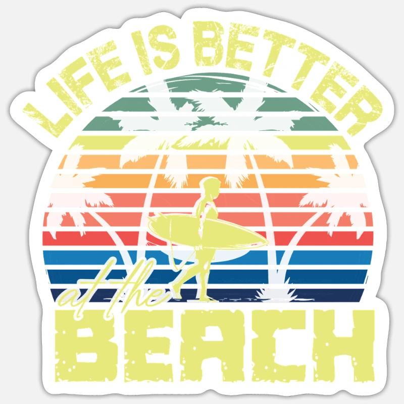 Beach Surfer Retro Sunset - Sticker Größe S (10 x 10 cm) - Mattweiß