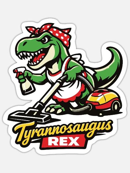 Tyrannosaugus Rex mit Staubsauger - Sticker Größe S (10 x 10 cm) - Mattweiß