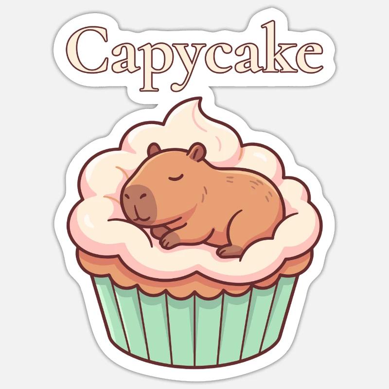 Motif mignon de cupcakes capybara capybara - Sticker taille S (10 x 10 cm) - blanc mat