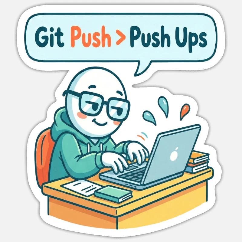 Git Push > Push Ups - Sticker size S (10 x 10 cm) - white matte