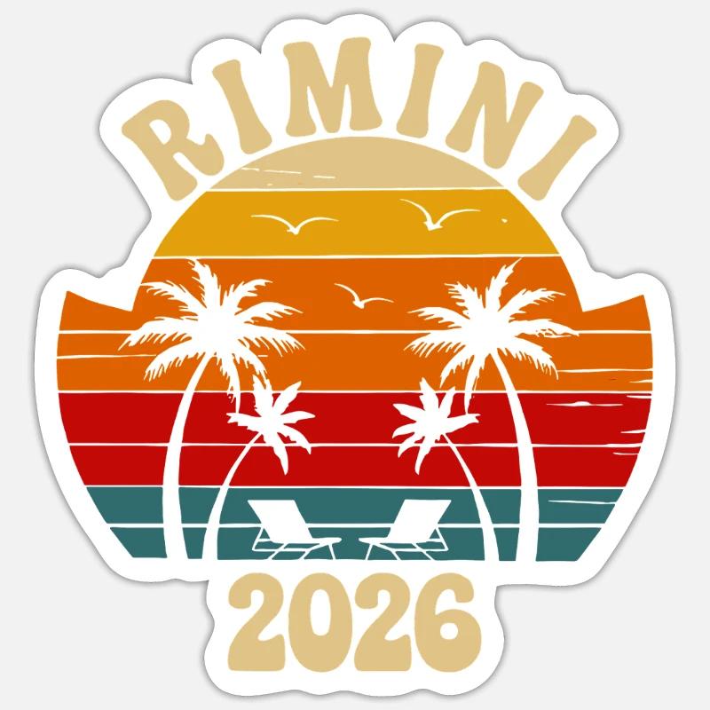 Rimini Sunset Retro 2026 - Sticker taille S (10 x 10 cm) - blanc mat