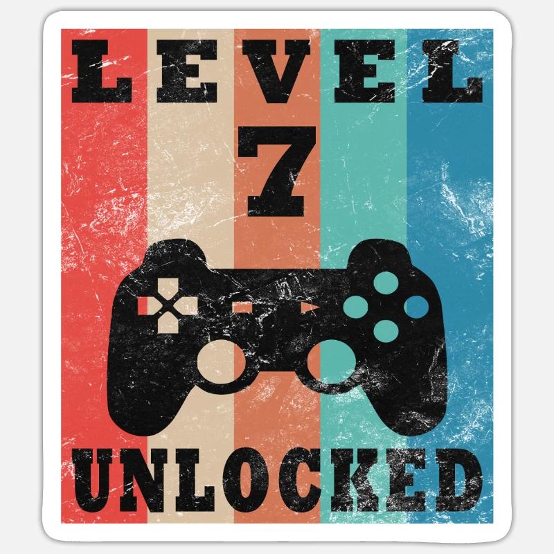 Level 7 freigeschaltet Retro-Controller - Sticker Größe S (10 x 10 cm) - Mattweiß