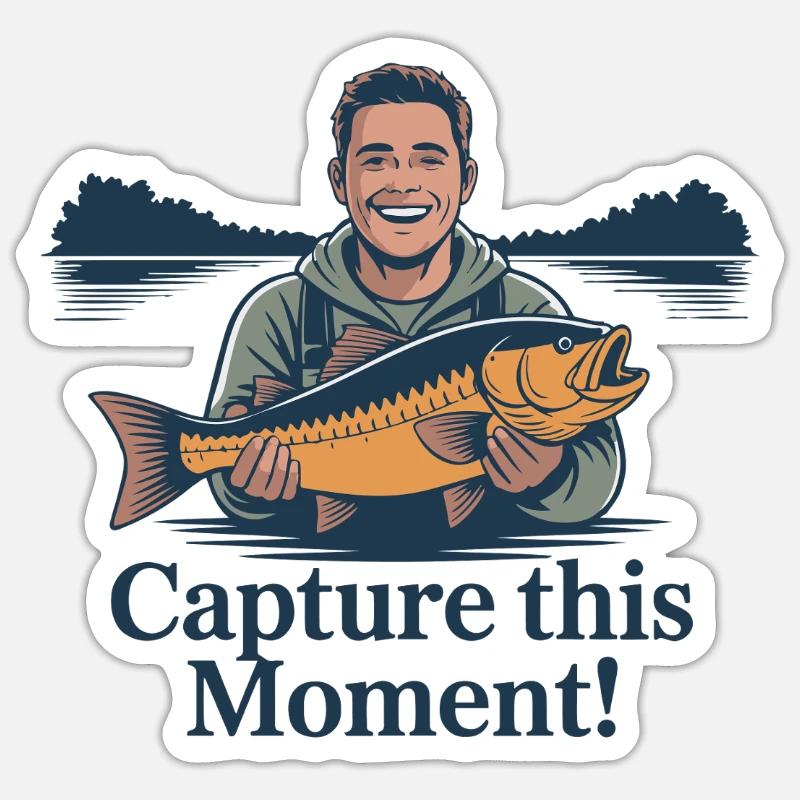 Capturez ce moment : la pêche - Sticker taille S (10 x 10 cm) - blanc mat