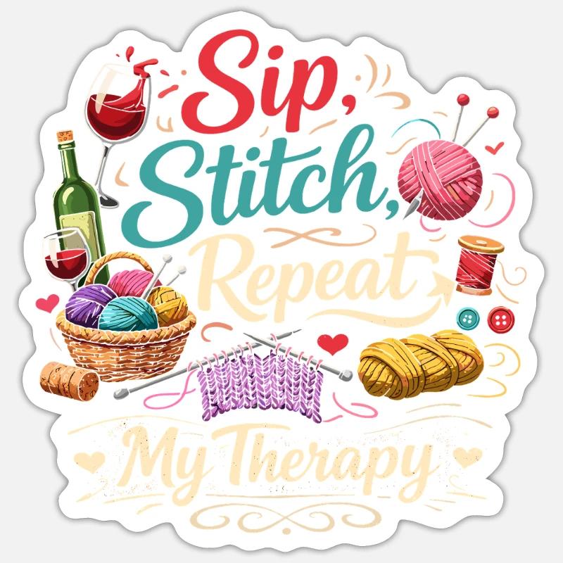 Sip Stitch Repeat Therapy - Sticker size S (10 x 10 cm) - white matte